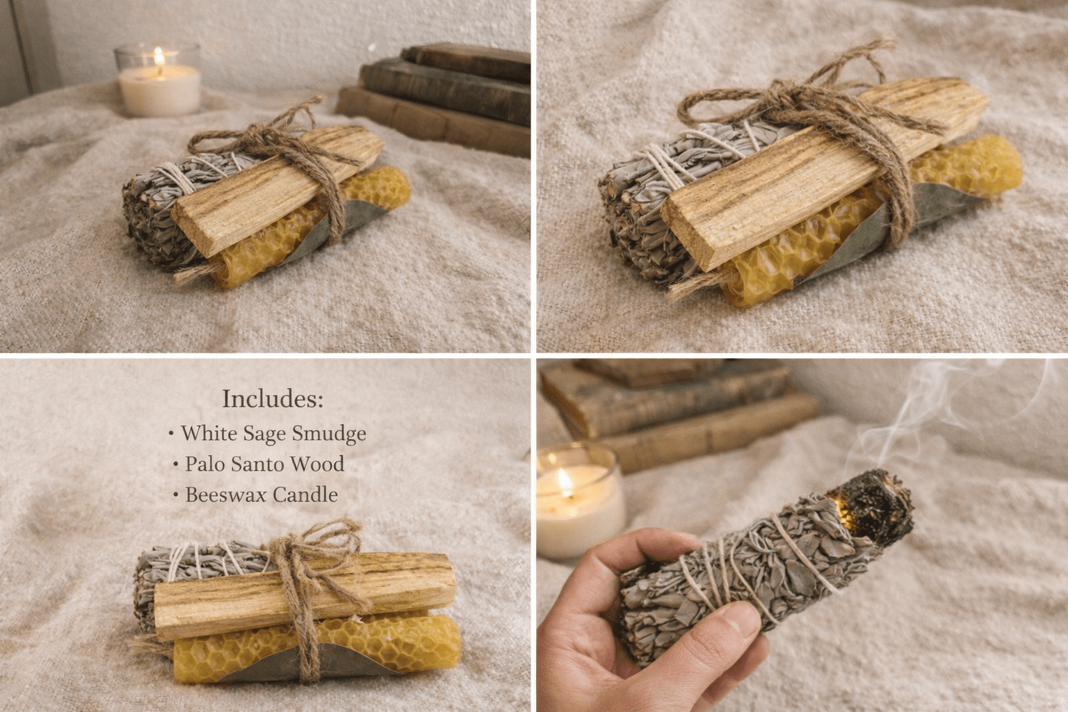 Kit Limpieza Espiritual Natural – Palo Santo, Salvia y Cera de Abeja