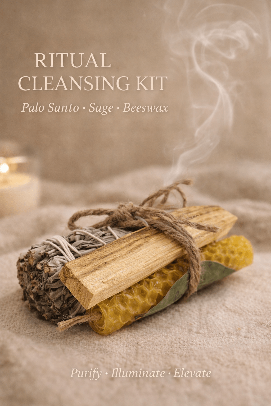 Kit Limpieza Espiritual Natural – Palo Santo, Salvia y Cera de Abeja