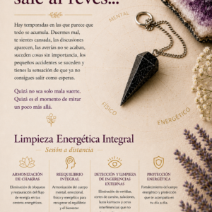 Limpieza Energética Integral a distancia mediante radiestesia con péndulo. Armonización de chakras, reequilibrio energético y protección.