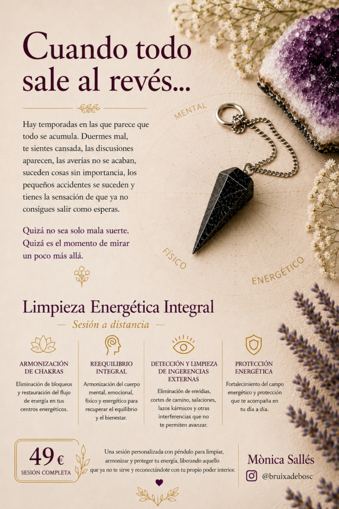 Limpieza Energética Integral a distancia mediante radiestesia con péndulo. Armonización de chakras, reequilibrio energético y protección.